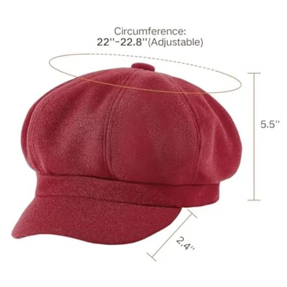 Newsboy Hats Classic Retro Red Cap with Adjustable Drawstring, Baker Boy Hat - Picture 4 of 6